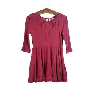 Free People Burgundy Red Embroidered Crochet Boho Dress Western Festival Size XS